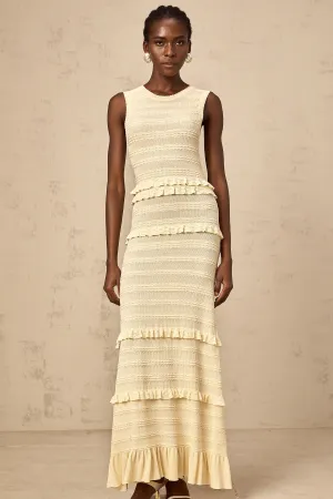 Airelle beige ruffled sleeveless knit maxi dress