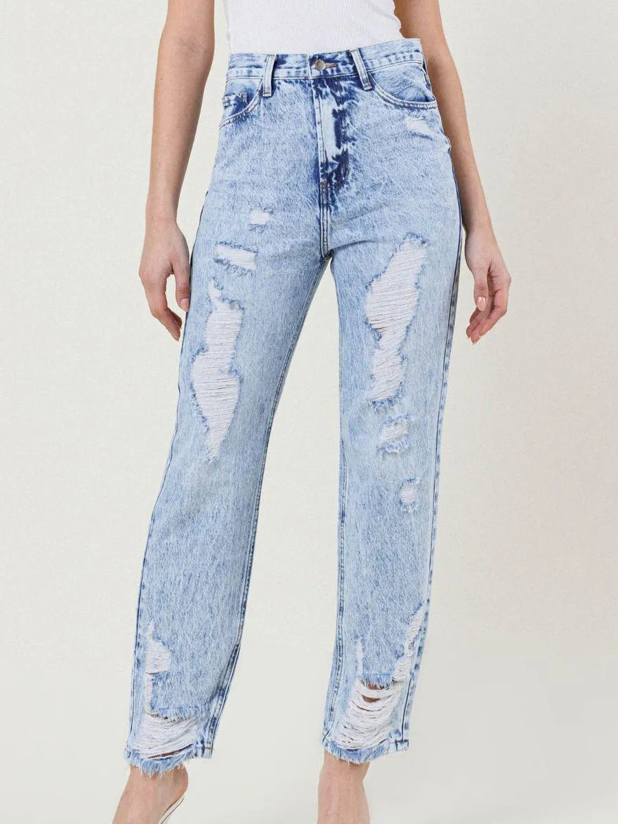Beyond Distressed Straight-Fit Acid Wash Jeans