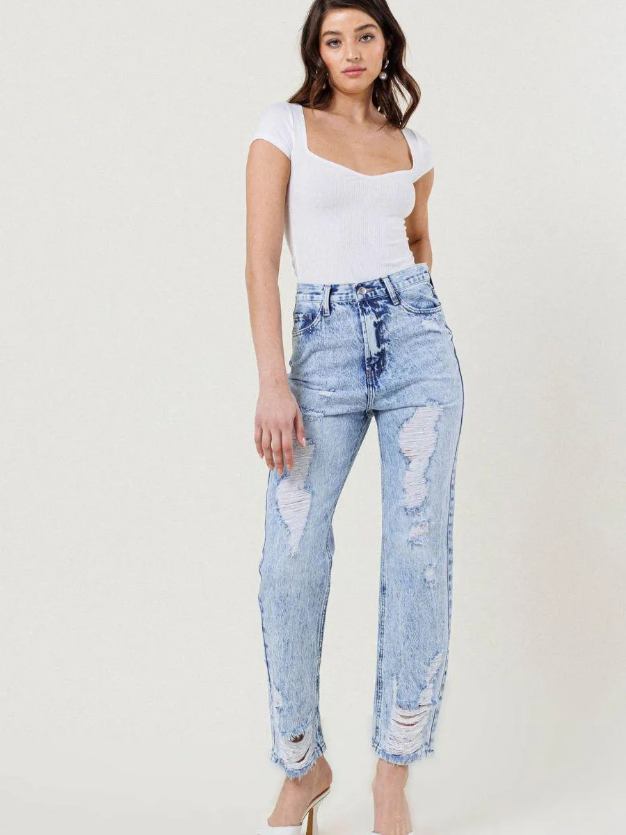 Beyond Distressed Straight-Fit Acid Wash Jeans