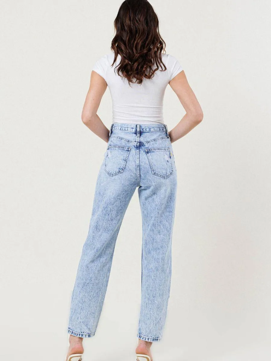 Beyond Distressed Straight-Fit Acid Wash Jeans