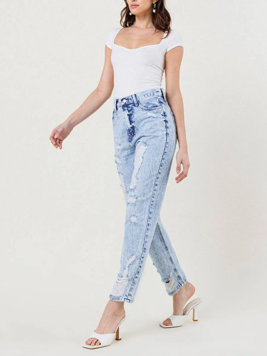 Beyond Distressed Straight-Fit Acid Wash Jeans