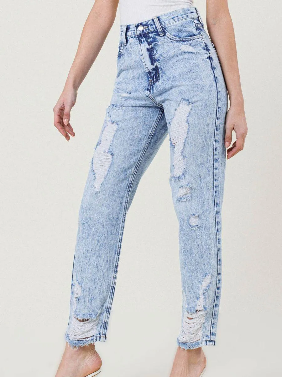 Beyond Distressed Straight-Fit Acid Wash Jeans