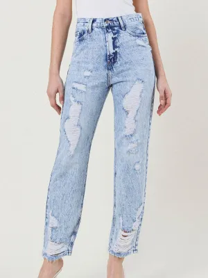 Beyond Distressed Straight-Fit Acid Wash Jeans