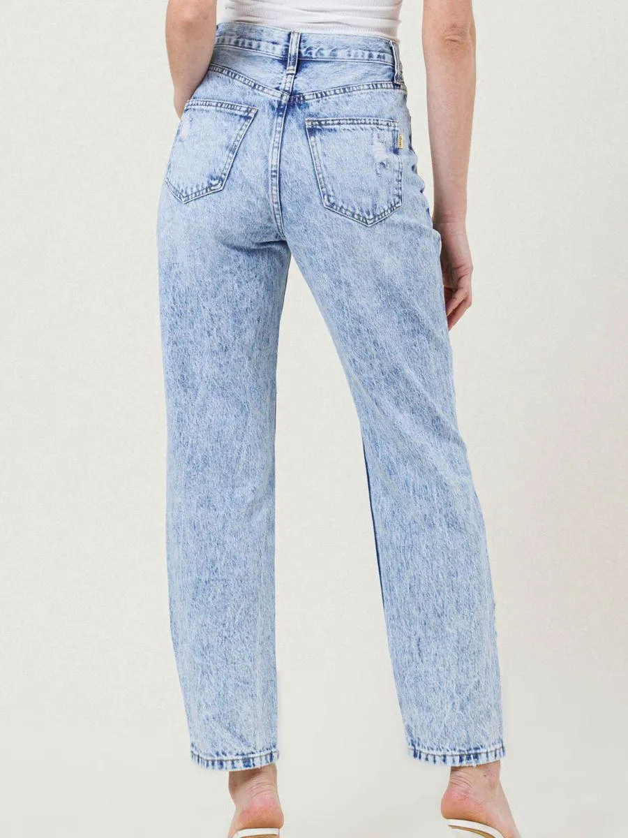 Beyond Distressed Straight-Fit Acid Wash Jeans