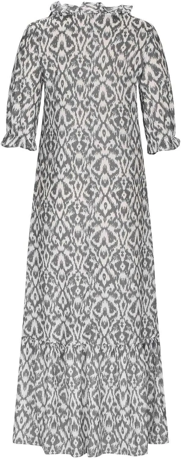 Boho Dresses for Women 2024 Summer Short Sleeve Floral Long Maxi Dresses Tassel V Neck Ruffle Flowy A-Line Dress