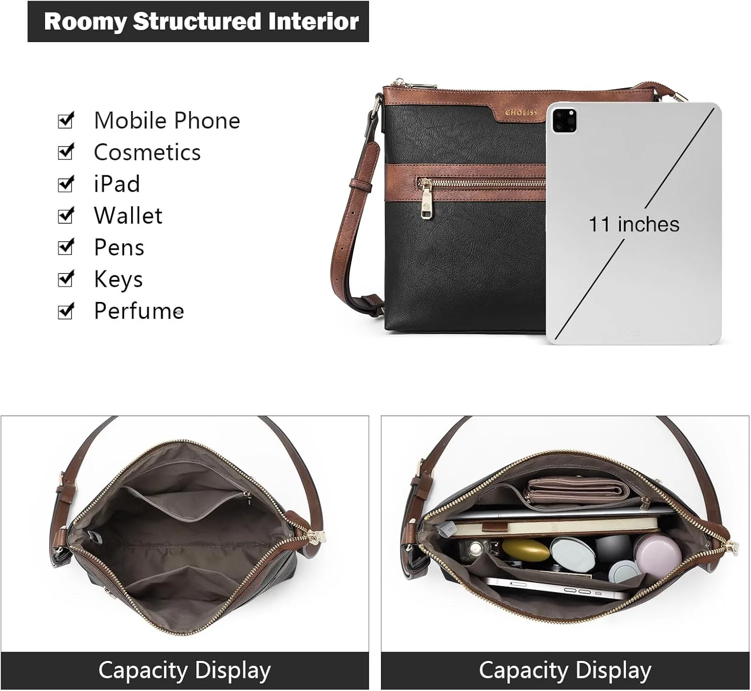 CHOLISS Large Crossbody Bags for Women, Medium Size Purses for Women with Vegan Leather