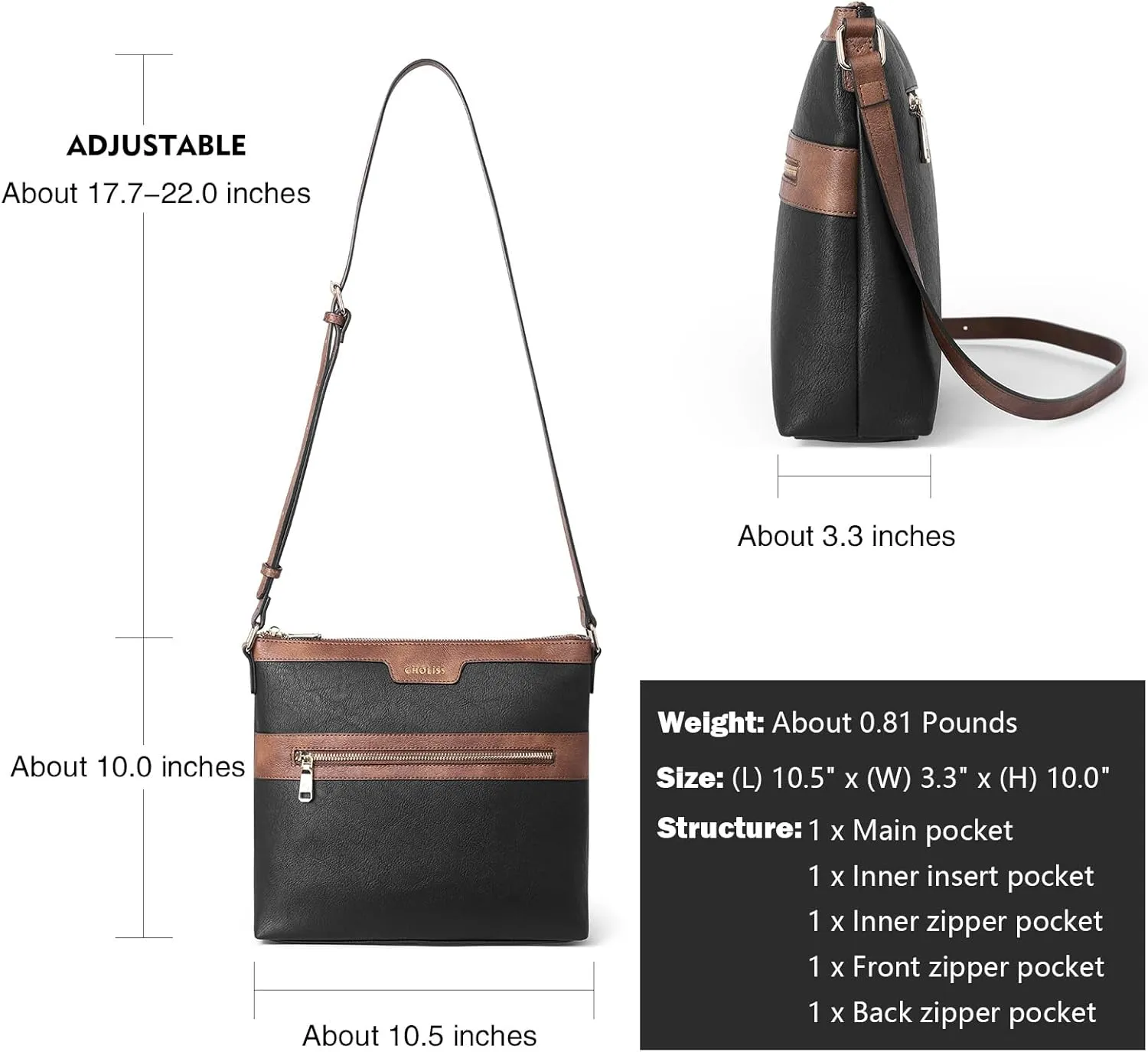 CHOLISS Large Crossbody Bags for Women, Medium Size Purses for Women with Vegan Leather