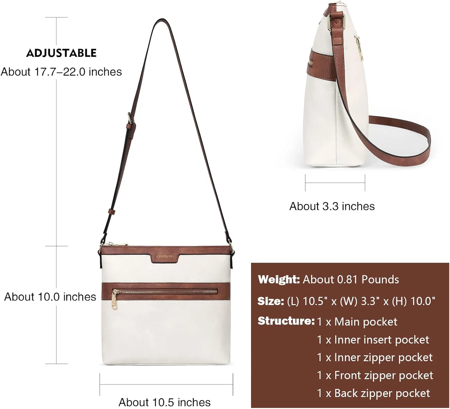 CHOLISS Large Crossbody Bags for Women, Medium Size Purses for Women with Vegan Leather
