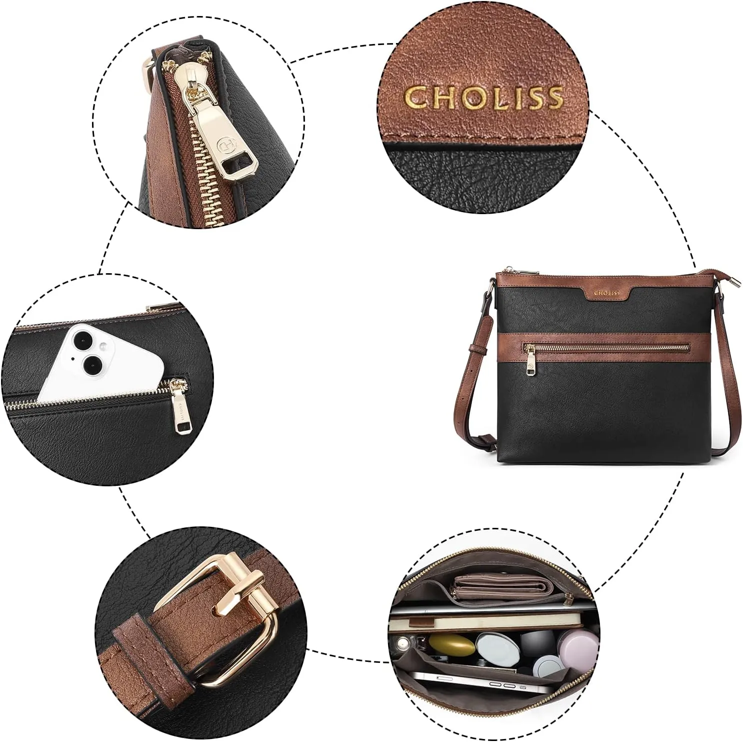 CHOLISS Large Crossbody Bags for Women, Medium Size Purses for Women with Vegan Leather
