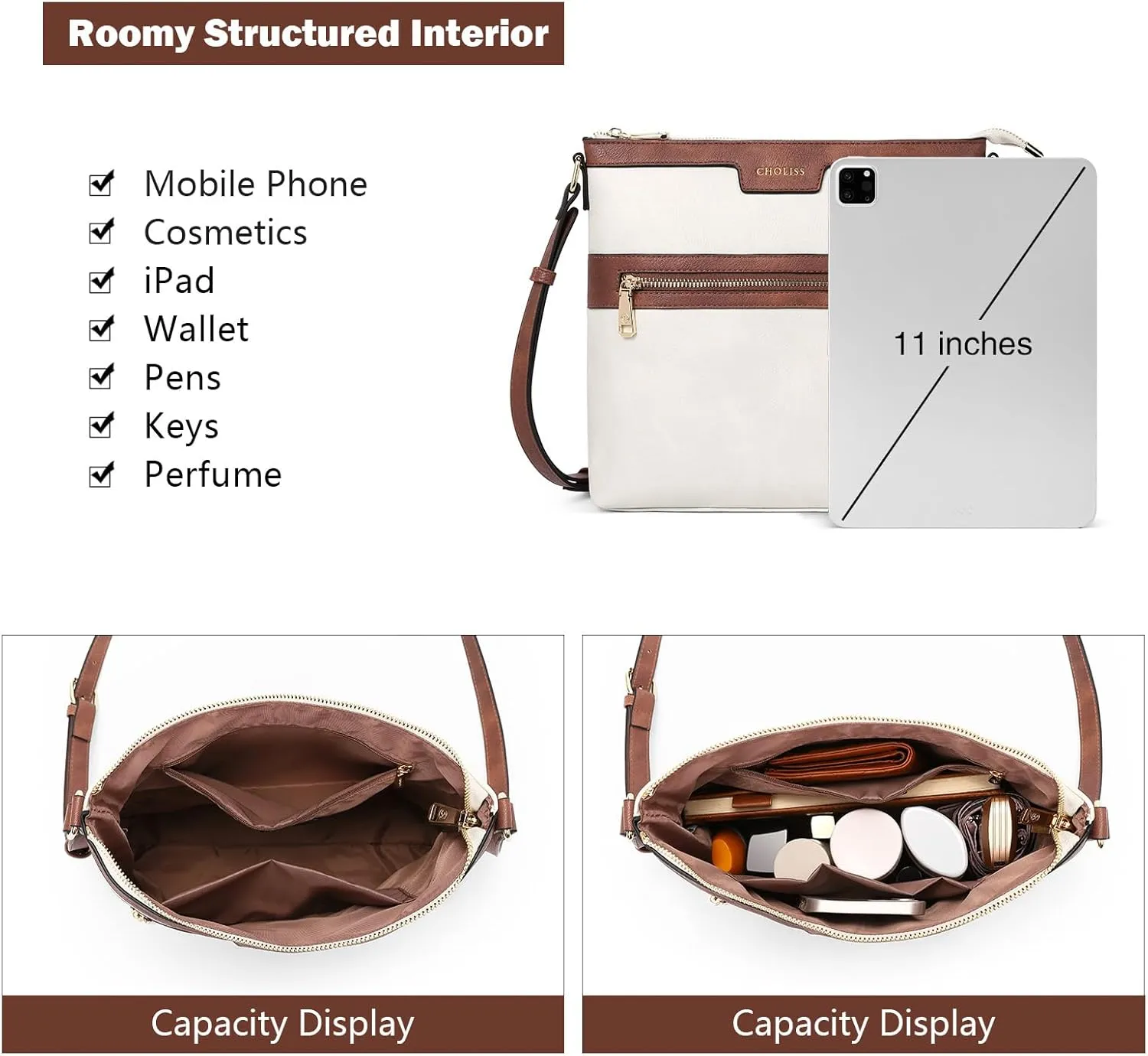 CHOLISS Large Crossbody Bags for Women, Medium Size Purses for Women with Vegan Leather