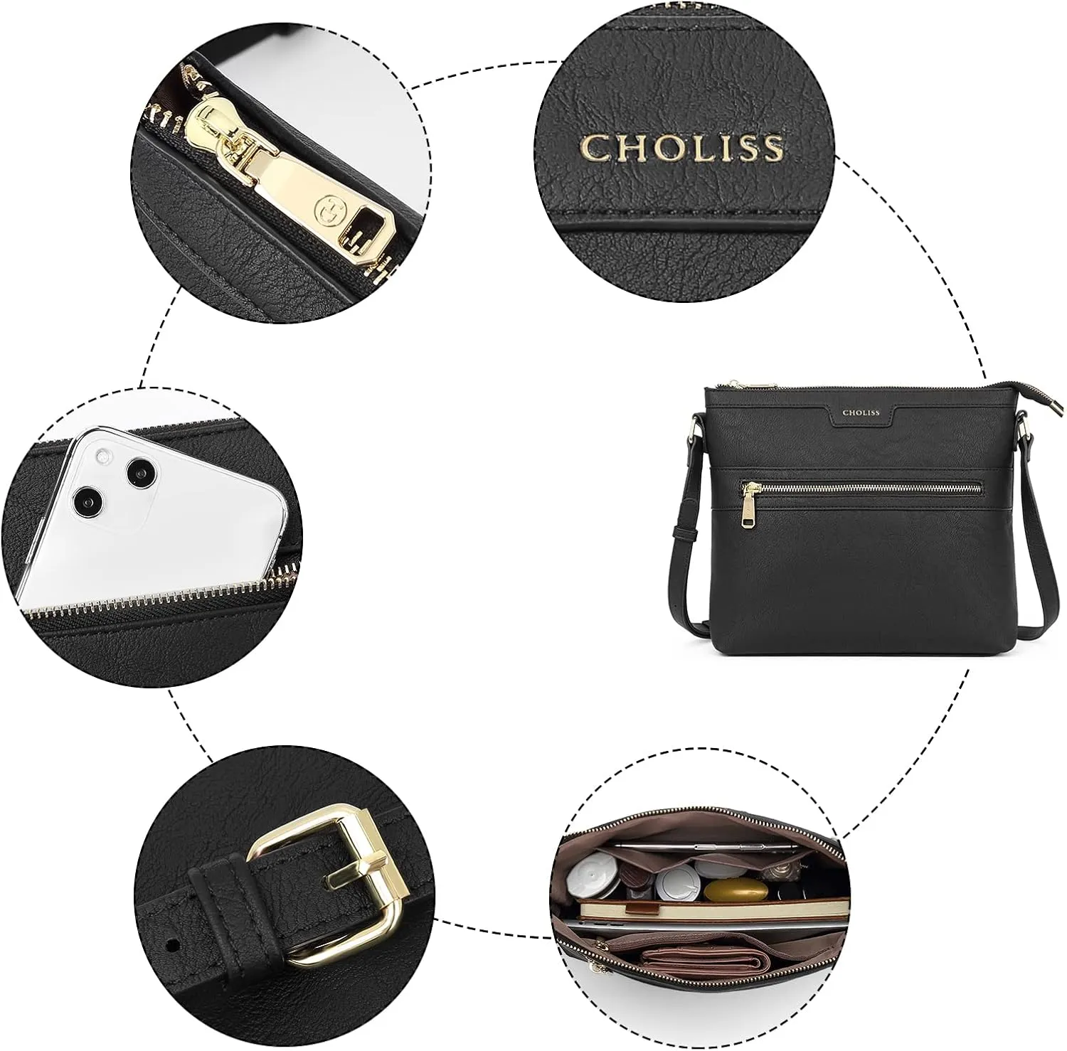 CHOLISS Large Crossbody Bags for Women, Medium Size Purses for Women with Vegan Leather
