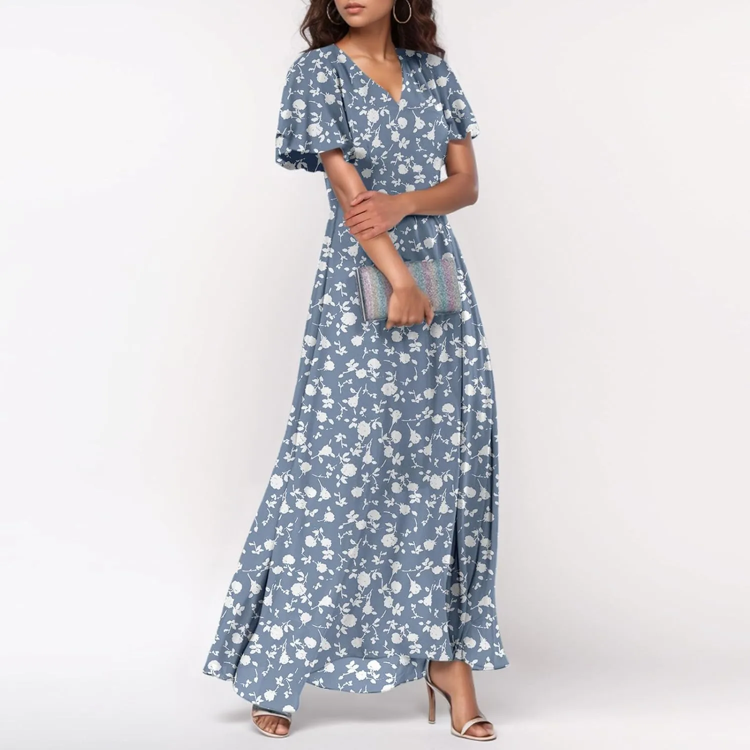 Church Dresses for Women 2025 Summer Short Sleeve Chiffon Floral Modest Dress Retro Boho Wedding Guest Dress