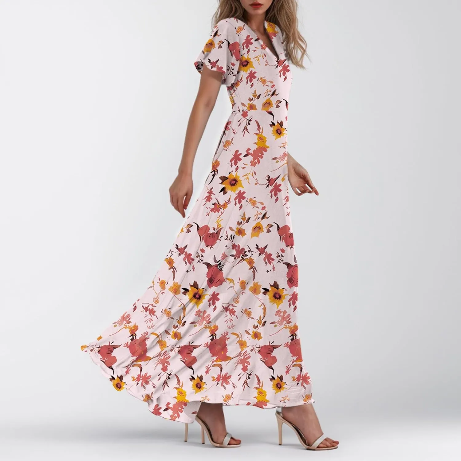Church Dresses for Women 2025 Summer Short Sleeve Chiffon Floral Modest Dress Retro Boho Wedding Guest Dress