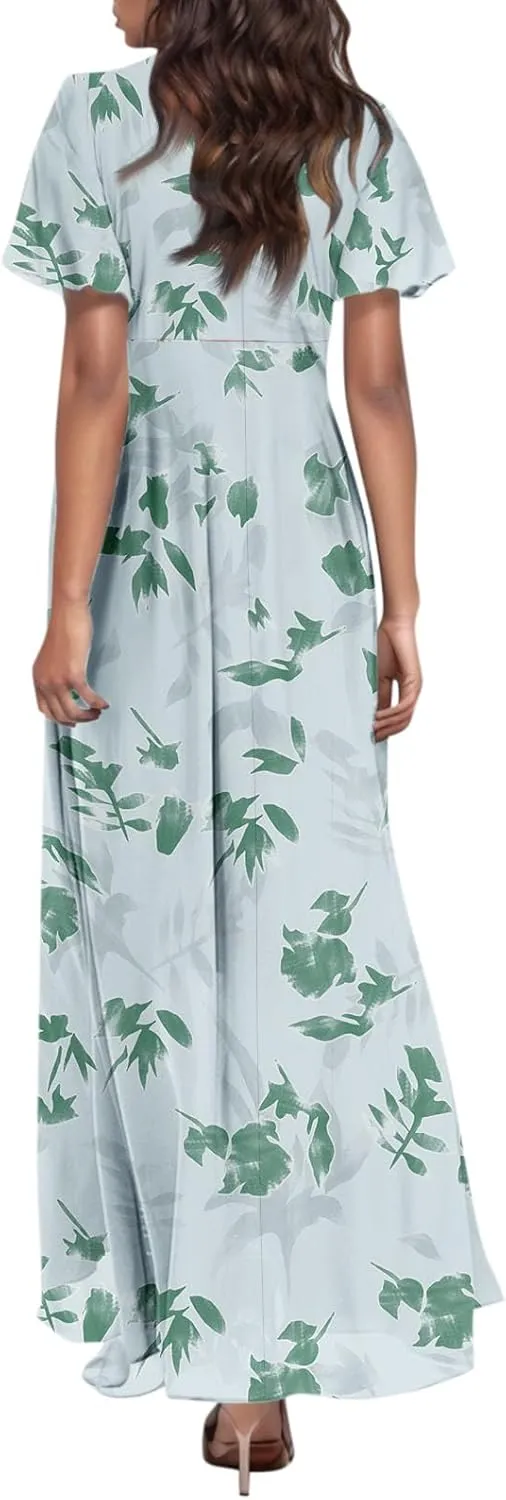 Church Dresses for Women 2025 Summer Short Sleeve Chiffon Floral Modest Dress Retro Boho Wedding Guest Dress