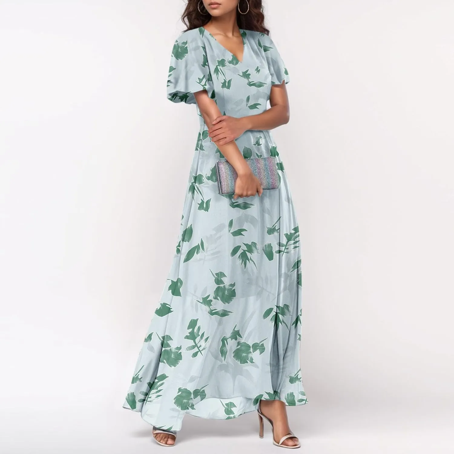Church Dresses for Women 2025 Summer Short Sleeve Chiffon Floral Modest Dress Retro Boho Wedding Guest Dress