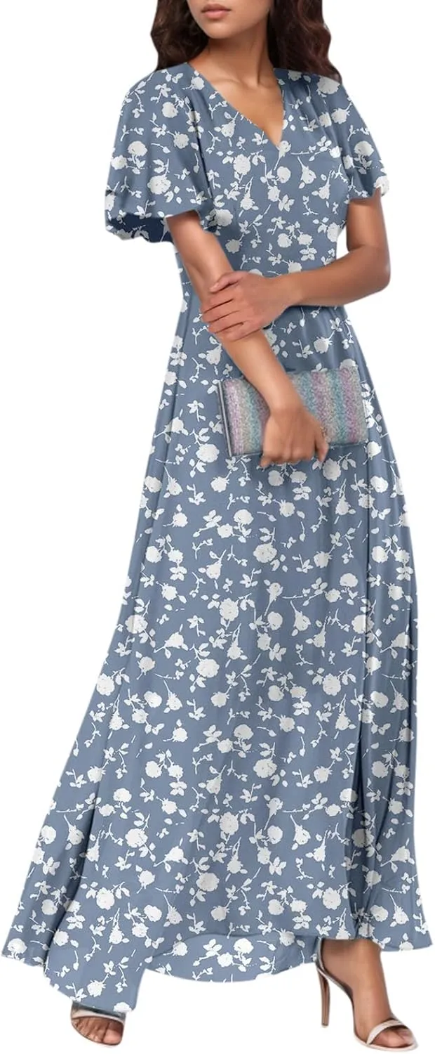 Church Dresses for Women 2025 Summer Short Sleeve Chiffon Floral Modest Dress Retro Boho Wedding Guest Dress