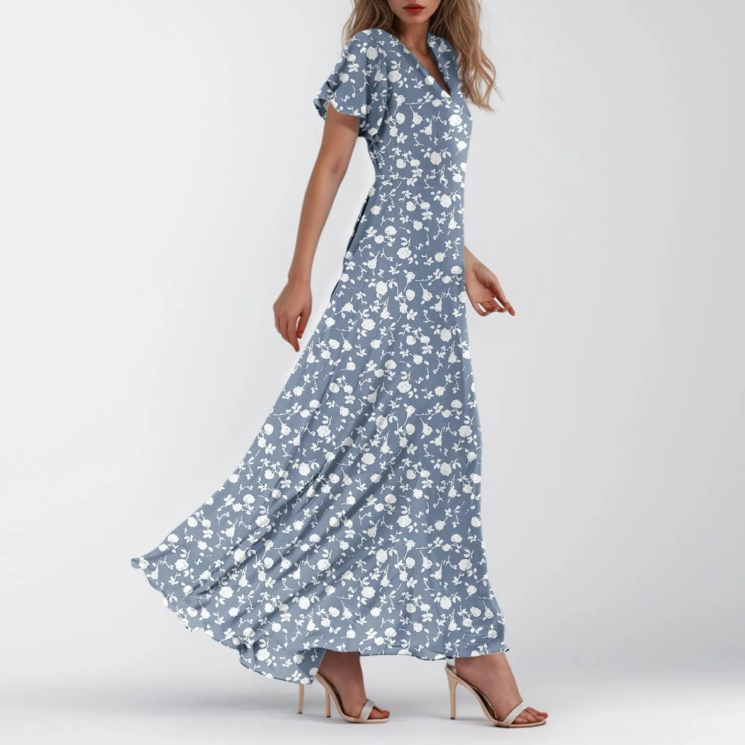 Church Dresses for Women 2025 Summer Short Sleeve Chiffon Floral Modest Dress Retro Boho Wedding Guest Dress