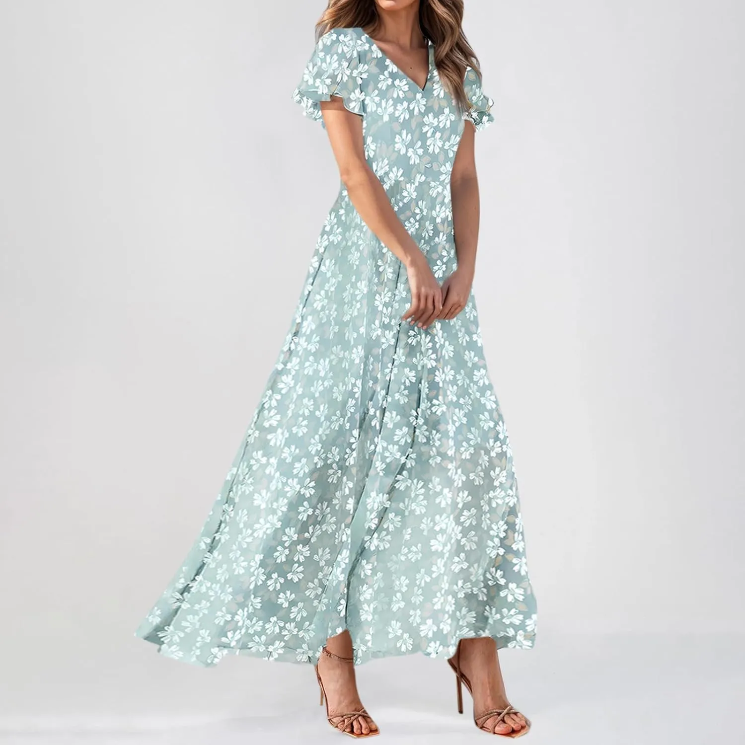 Church Dresses for Women 2025 Summer Short Sleeve Chiffon Floral Modest Dress Retro Boho Wedding Guest Dress