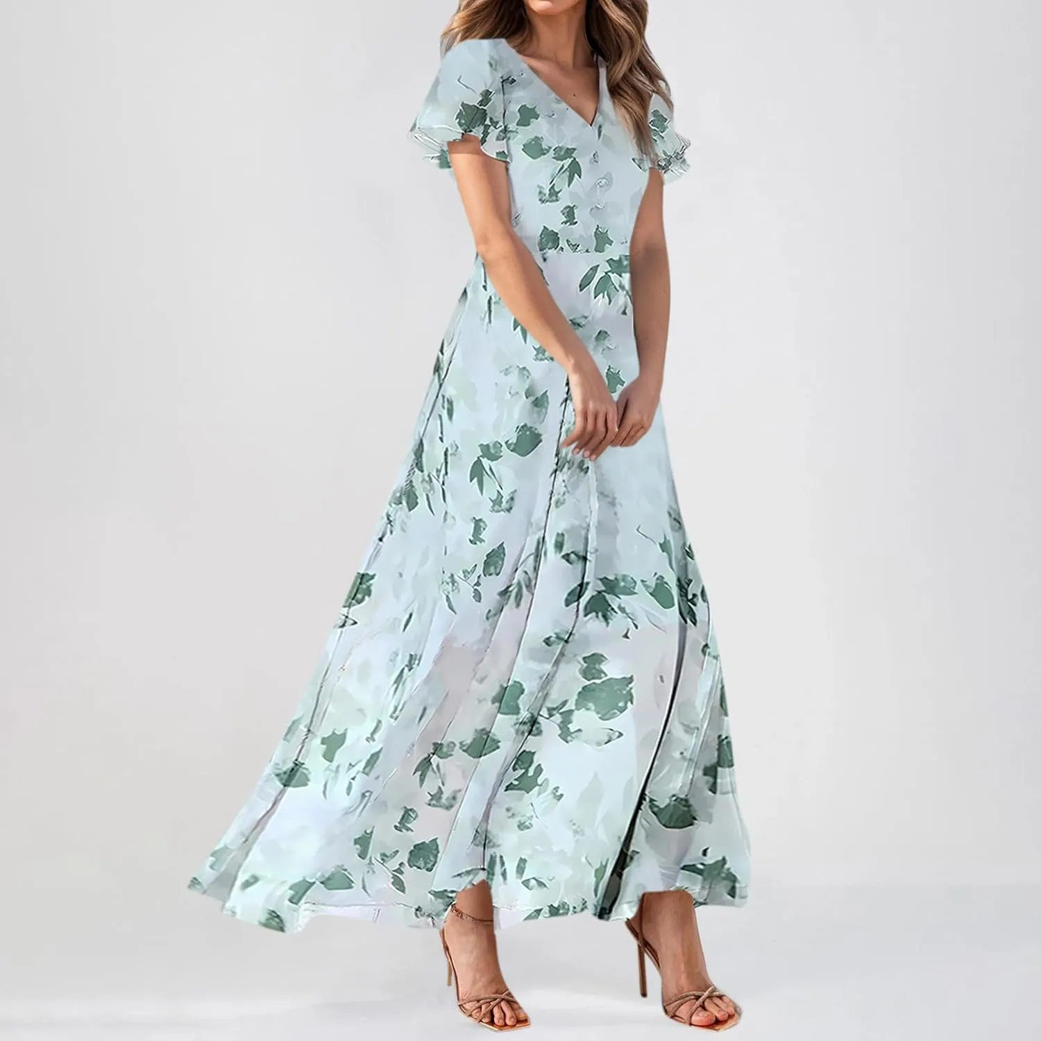Church Dresses for Women 2025 Summer Short Sleeve Chiffon Floral Modest Dress Retro Boho Wedding Guest Dress