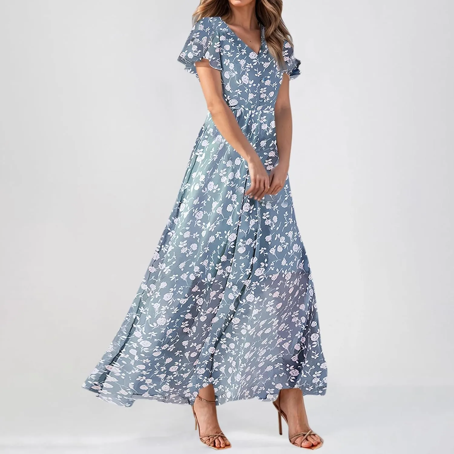 Church Dresses for Women 2025 Summer Short Sleeve Chiffon Floral Modest Dress Retro Boho Wedding Guest Dress