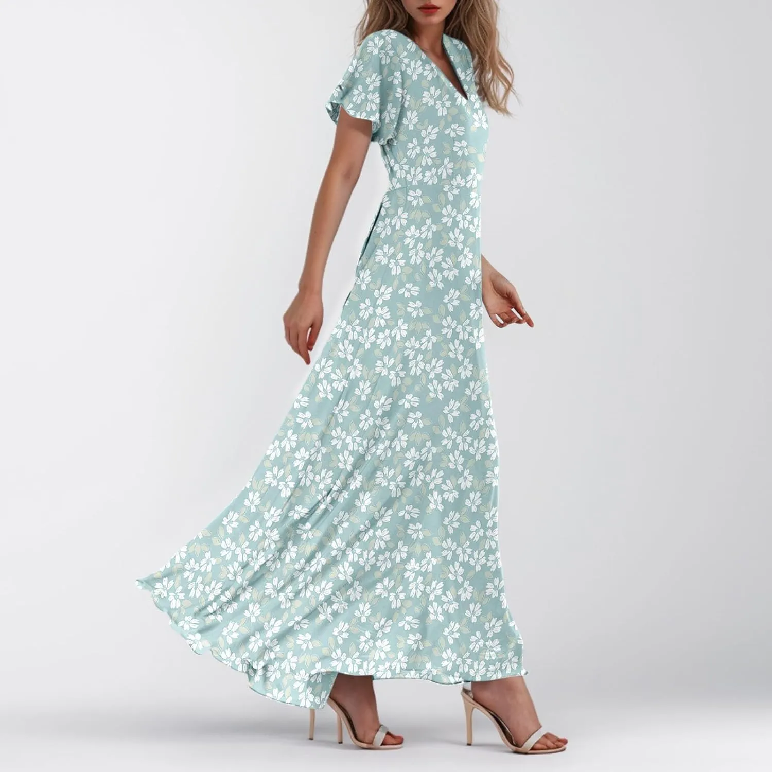 Church Dresses for Women 2025 Summer Short Sleeve Chiffon Floral Modest Dress Retro Boho Wedding Guest Dress