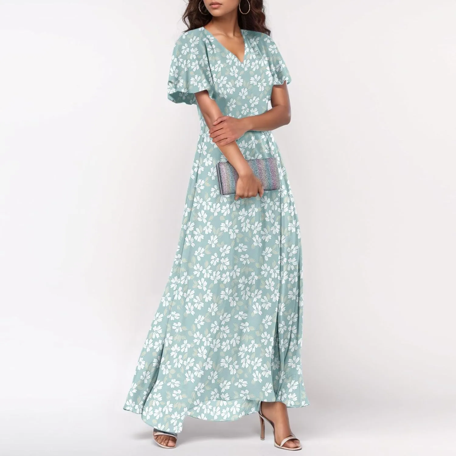 Church Dresses for Women 2025 Summer Short Sleeve Chiffon Floral Modest Dress Retro Boho Wedding Guest Dress
