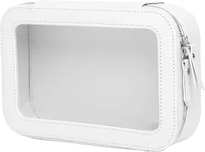 Clear and Waterproof Makeup Bag Portable Travel Cosmetic Case Organizer for Women Toiletry Pouch with Transparent Vinyl Windows & Zippers (White)