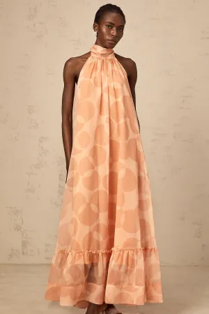 Clmence coral-pink halterneck pattern-print maxi dress