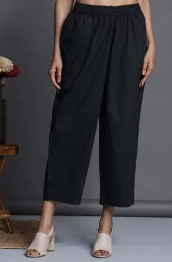 comfort fit ankle length narrow pants  - black poplin