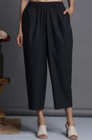 comfort fit ankle length narrow pants  - black poplin