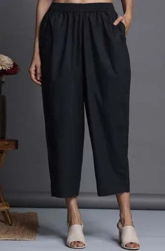 comfort fit ankle length narrow pants  - black poplin