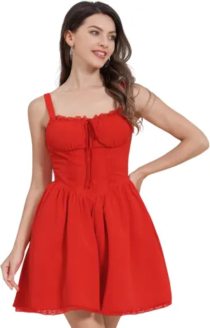 Corset Dresses for Women Spaghetti Straps Short Mini Floral Lace Bustier Dress Summer Boho Sundress