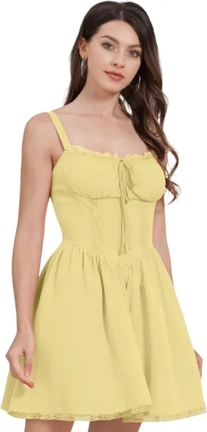 Corset Dresses for Women Spaghetti Straps Short Mini Floral Lace Bustier Dress Summer Boho Sundress
