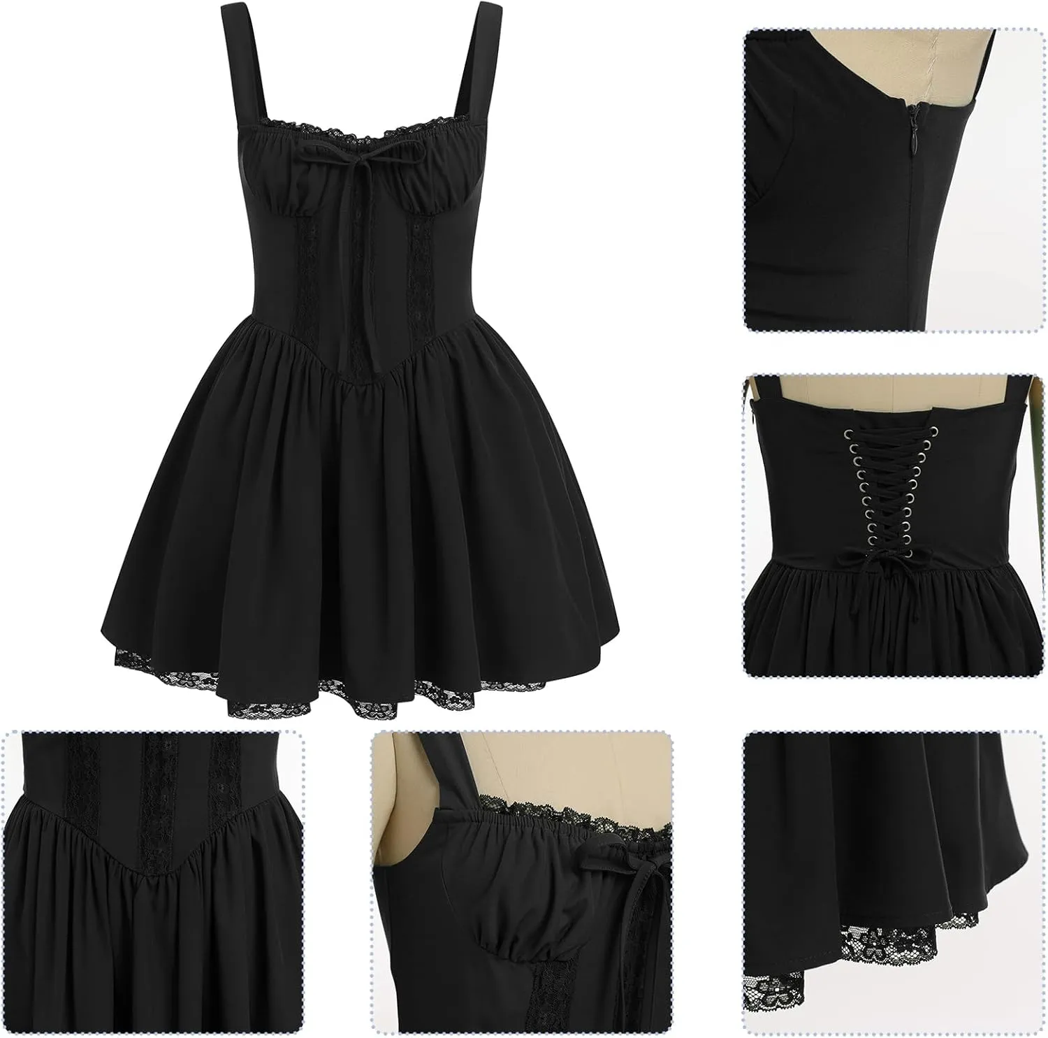 Corset Dresses for Women Spaghetti Straps Short Mini Floral Lace Bustier Dress Summer Boho Sundress