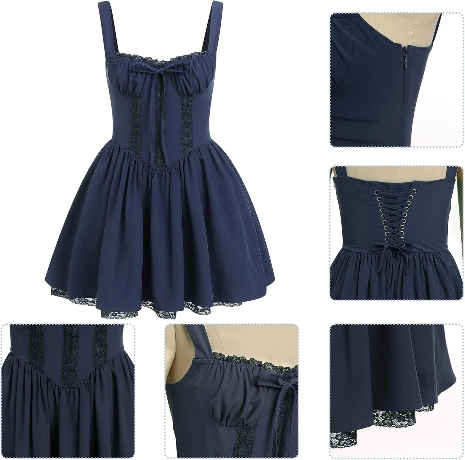 Corset Dresses for Women Spaghetti Straps Short Mini Floral Lace Bustier Dress Summer Boho Sundress