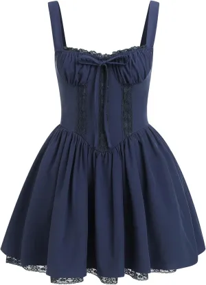 Corset Dresses for Women Spaghetti Straps Short Mini Floral Lace Bustier Dress Summer Boho Sundress