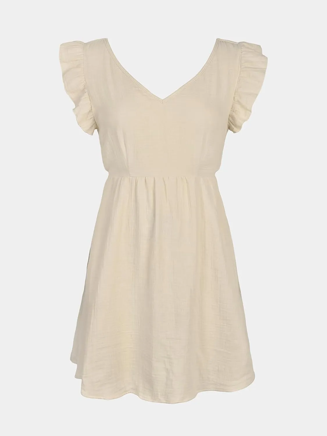 CUPSHE Women's Mini Dress V Neck Flutter Sleeve Cotton Self Tie Back A Line Short Summer Cover Up Dress