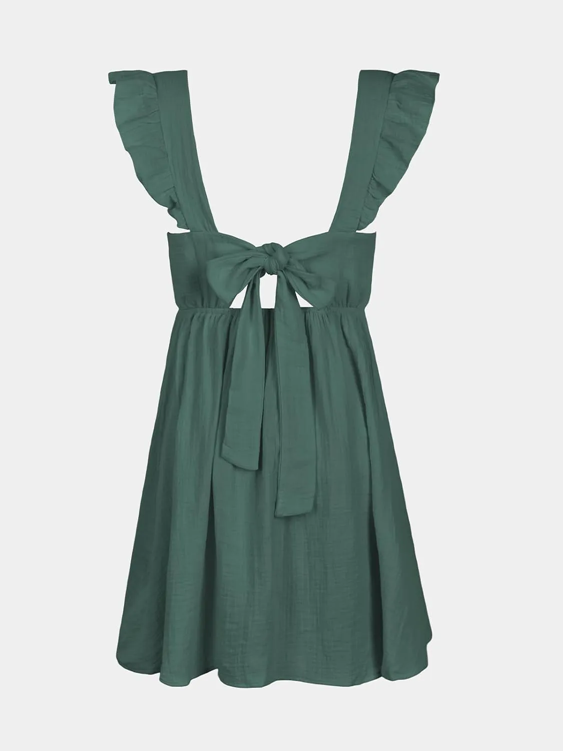 CUPSHE Women's Mini Dress V Neck Flutter Sleeve Cotton Self Tie Back A Line Short Summer Cover Up Dress