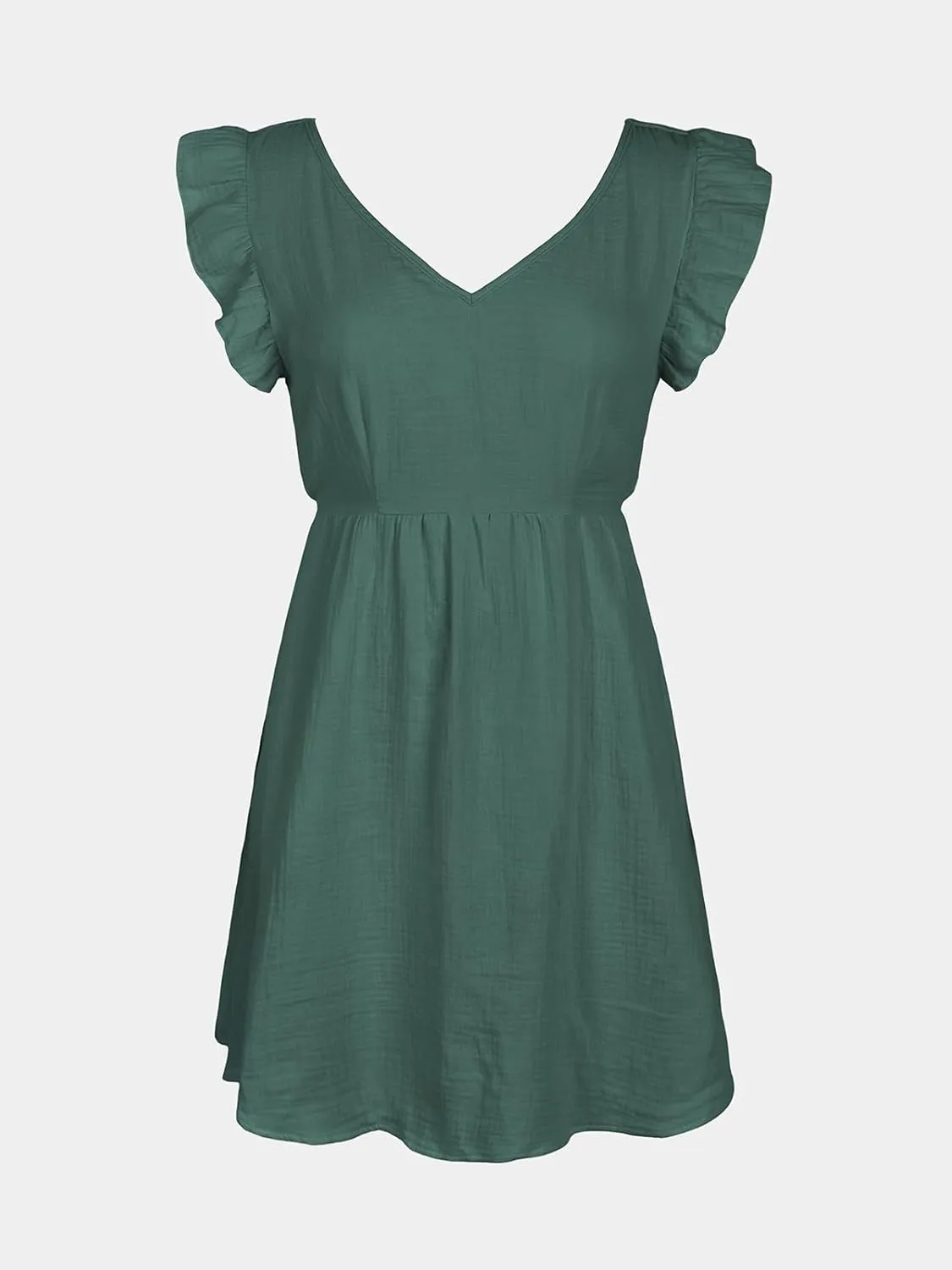 CUPSHE Women's Mini Dress V Neck Flutter Sleeve Cotton Self Tie Back A Line Short Summer Cover Up Dress