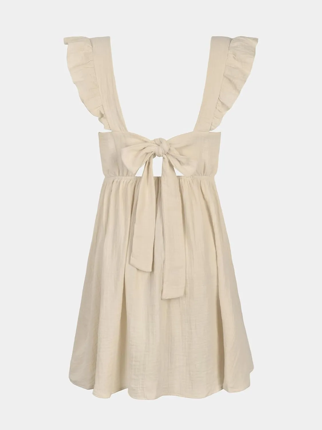 CUPSHE Women's Mini Dress V Neck Flutter Sleeve Cotton Self Tie Back A Line Short Summer Cover Up Dress