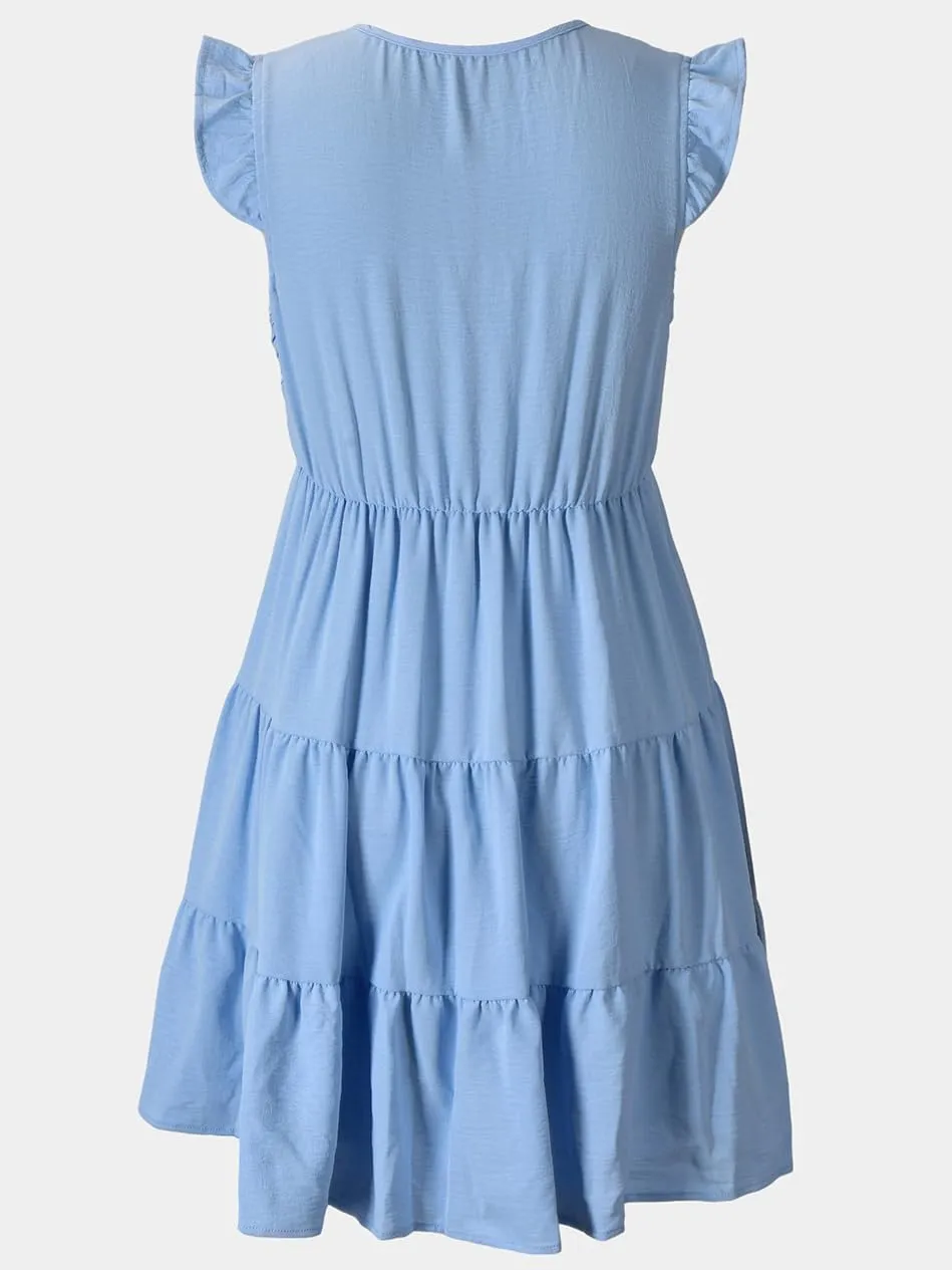 CUPSHE Women's Smocked Mini Dress Plunging V Neck Ruffled Summer Beach Cover Up Dress