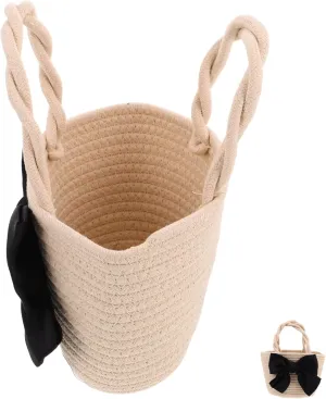 Cute Contrast Woven Shoulder Bag for Women Handmade Cotton Rope Purse for Daily Use and Travel Stylish Canvas Bag for Women