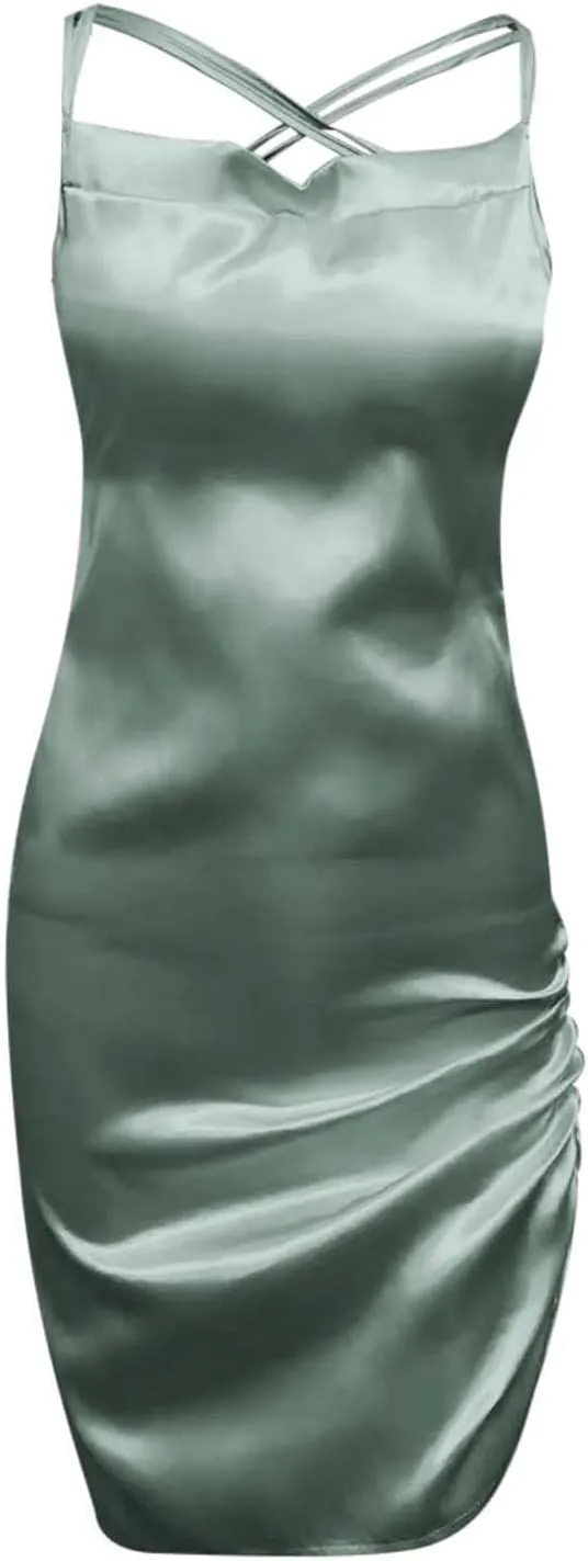 Dresses for Women Sexy Backless Ruched Bodycon Mini Dress Elegant Spaghetti Strap Cocktail Party Dress Girls Clubwear