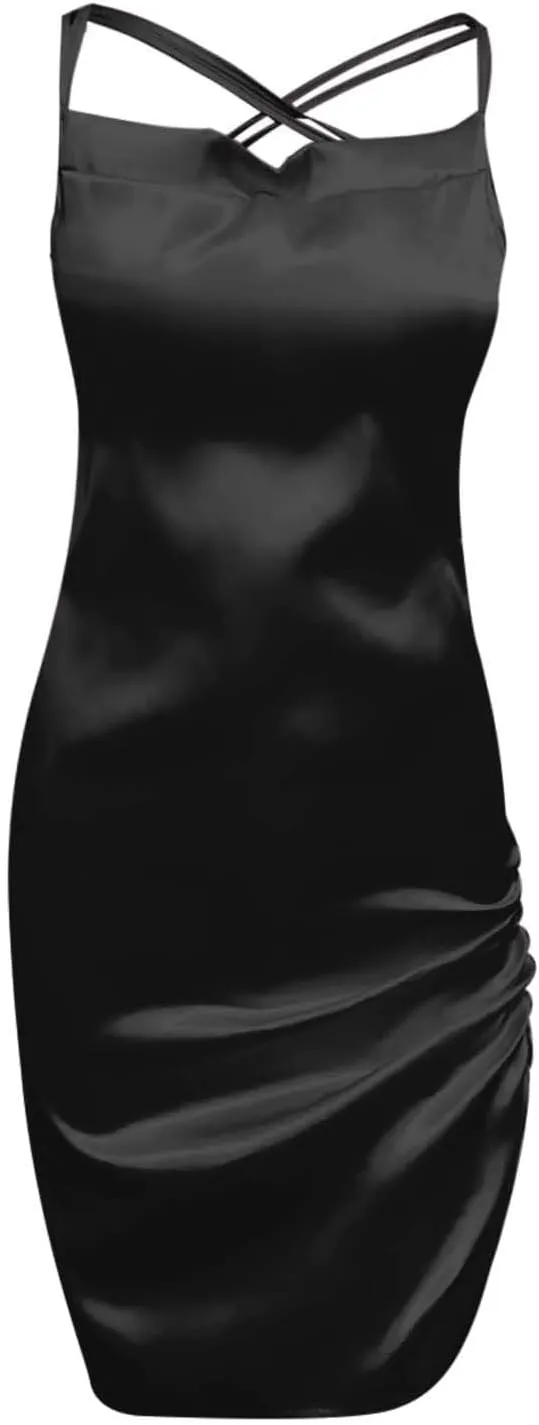 Dresses for Women Sexy Backless Ruched Bodycon Mini Dress Elegant Spaghetti Strap Cocktail Party Dress Girls Clubwear