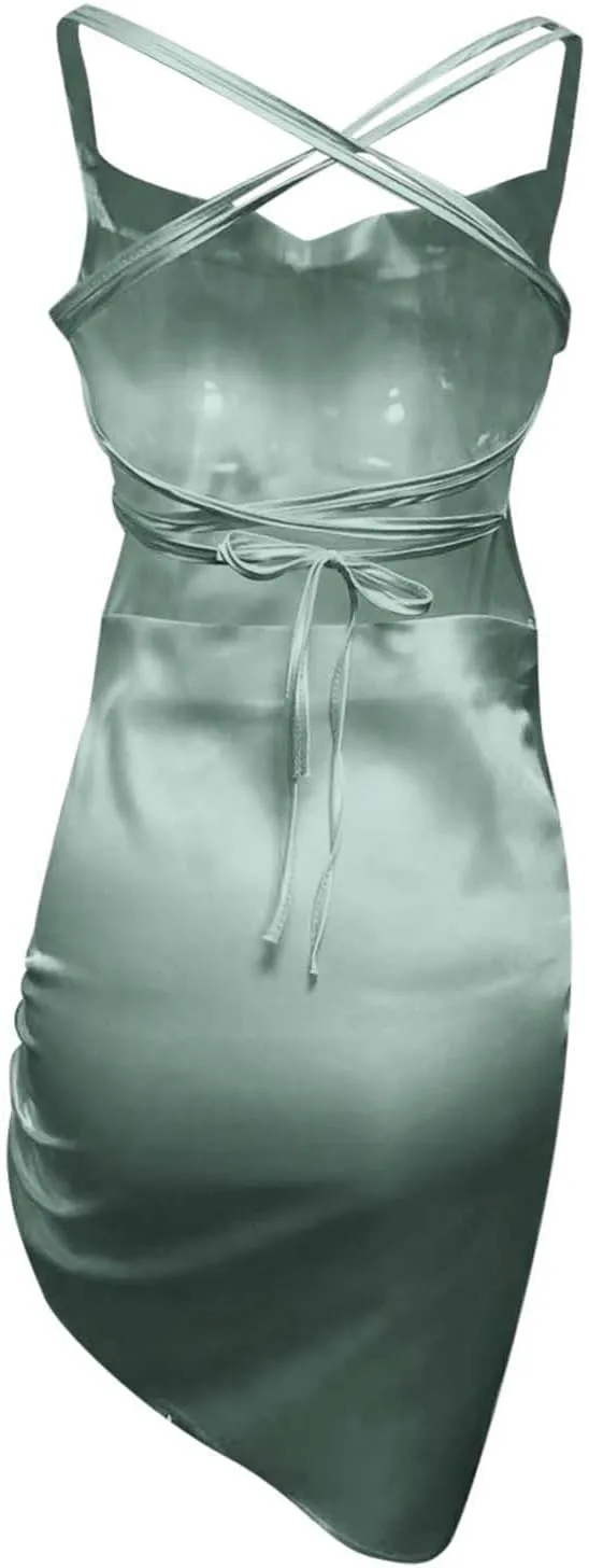 Dresses for Women Sexy Backless Ruched Bodycon Mini Dress Elegant Spaghetti Strap Cocktail Party Dress Girls Clubwear