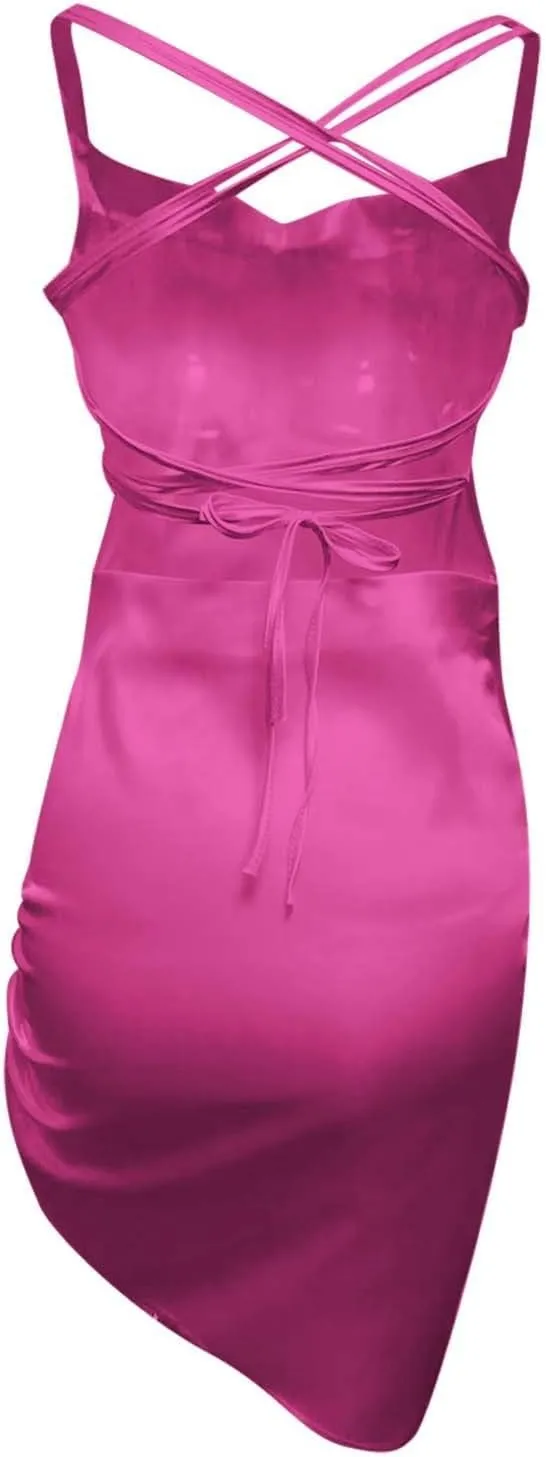 Dresses for Women Sexy Backless Ruched Bodycon Mini Dress Elegant Spaghetti Strap Cocktail Party Dress Girls Clubwear