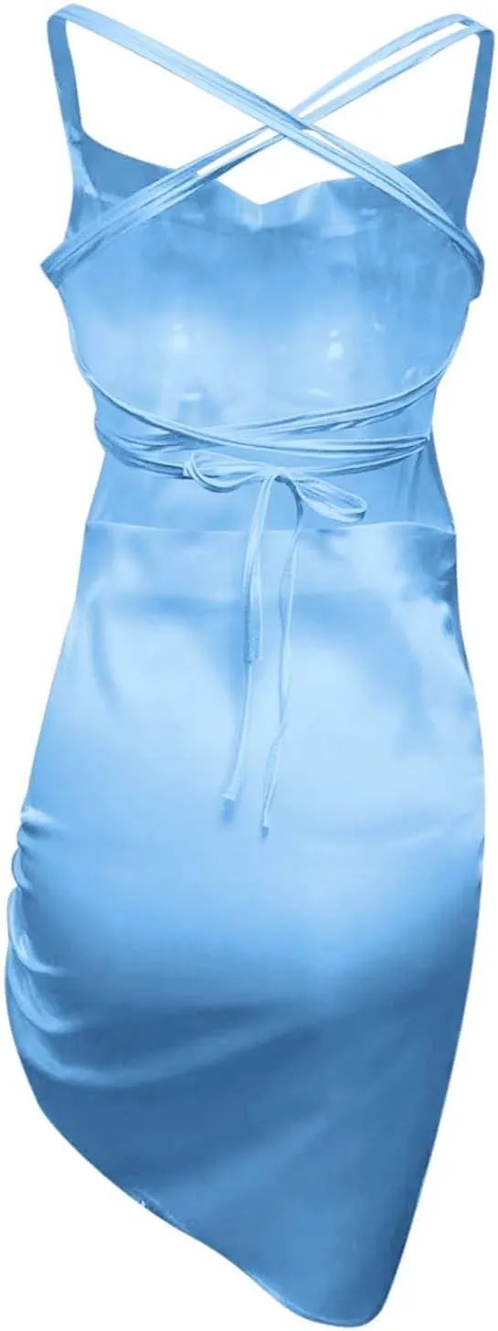 Dresses for Women Sexy Backless Ruched Bodycon Mini Dress Elegant Spaghetti Strap Cocktail Party Dress Girls Clubwear