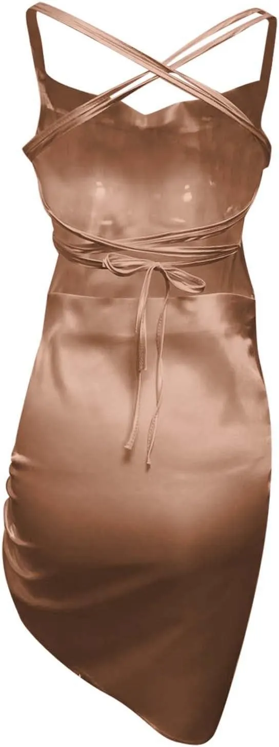 Dresses for Women Sexy Backless Ruched Bodycon Mini Dress Elegant Spaghetti Strap Cocktail Party Dress Girls Clubwear