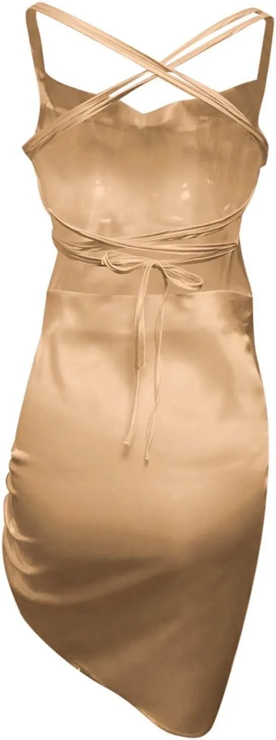 Dresses for Women Sexy Backless Ruched Bodycon Mini Dress Elegant Spaghetti Strap Cocktail Party Dress Girls Clubwear