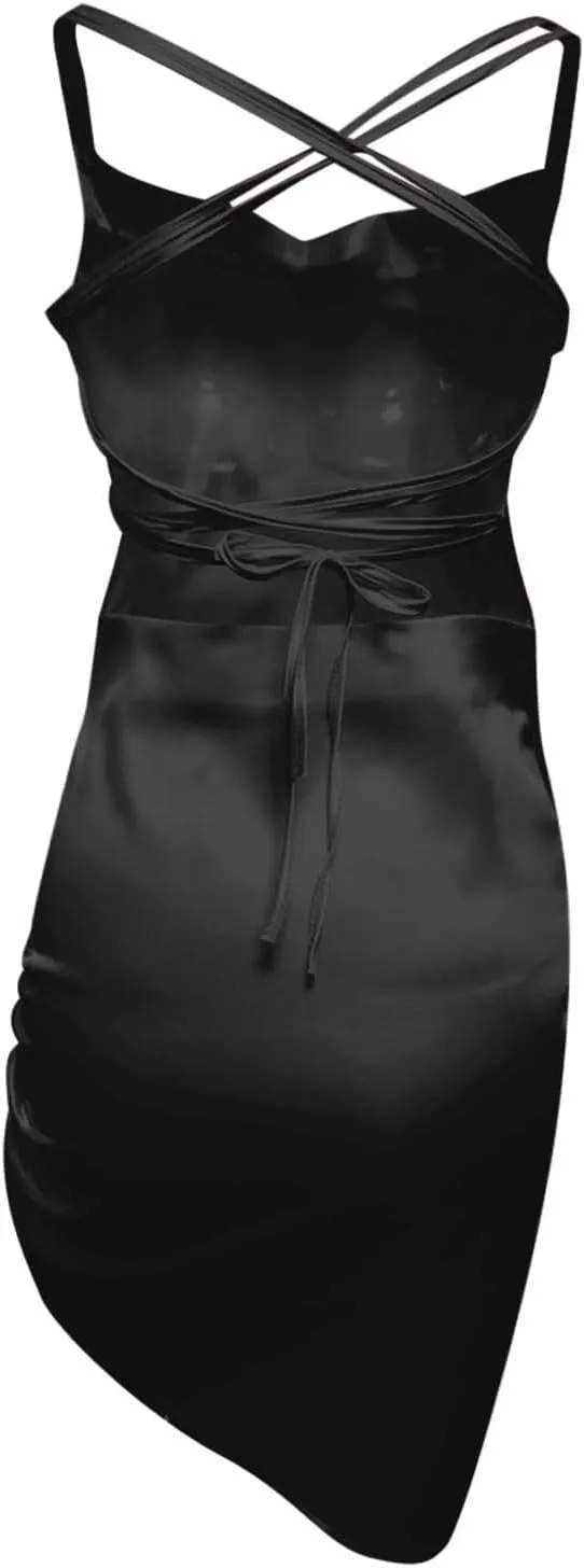Dresses for Women Sexy Backless Ruched Bodycon Mini Dress Elegant Spaghetti Strap Cocktail Party Dress Girls Clubwear